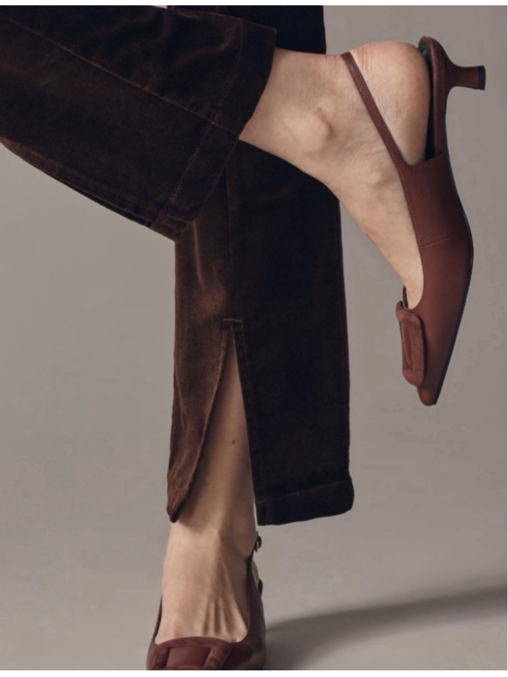 Anthropologie Maeve XSP High Rise Split Front Brown Velvet Skinny Pants NWOT - Picture 2 of 13